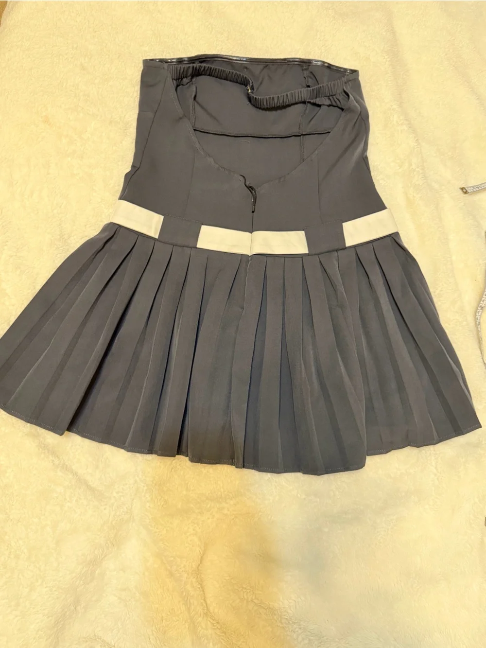Strapless Navy Pleated Mini Skirt with White Waistband
